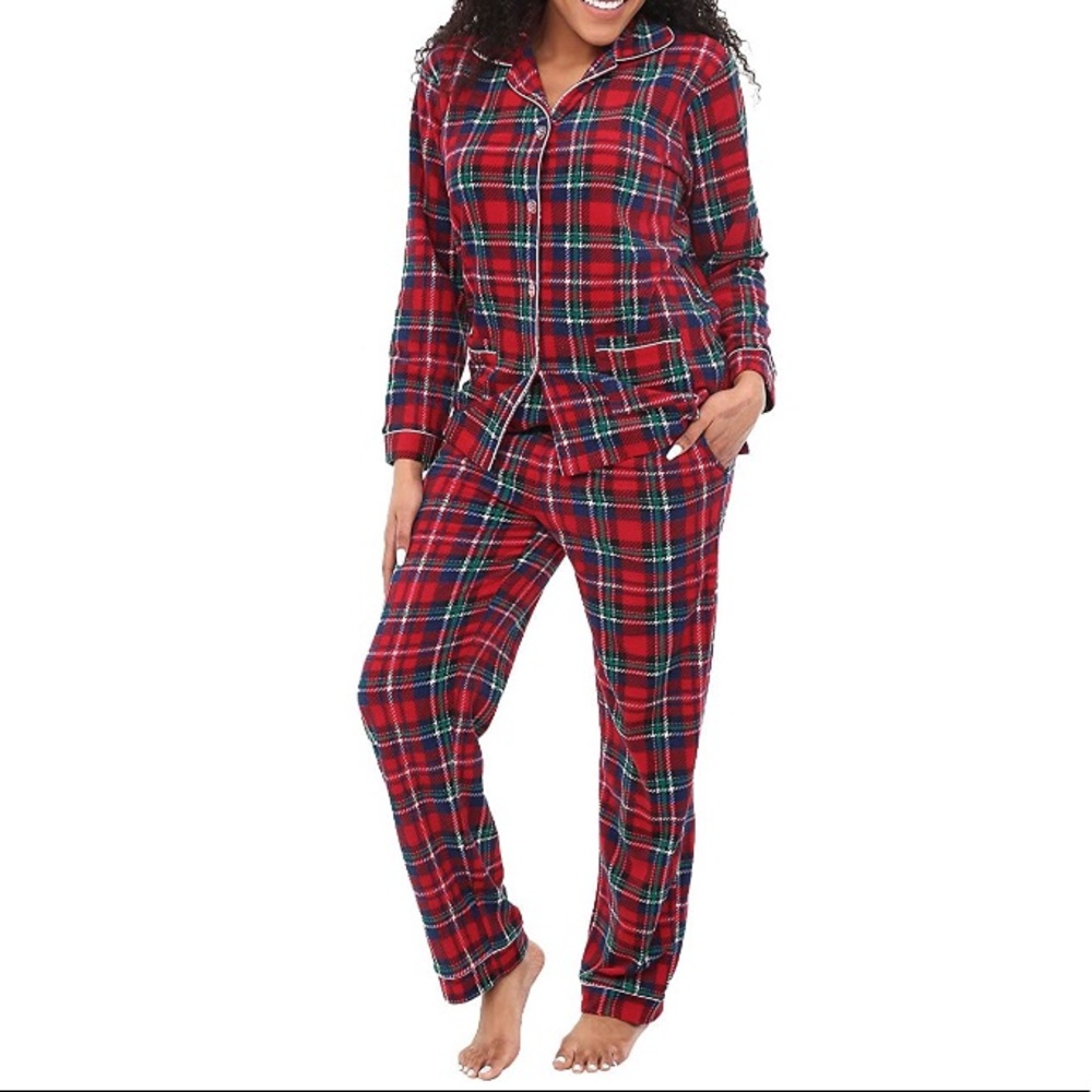 Women's Warm Fleece Pajama Long Button Down